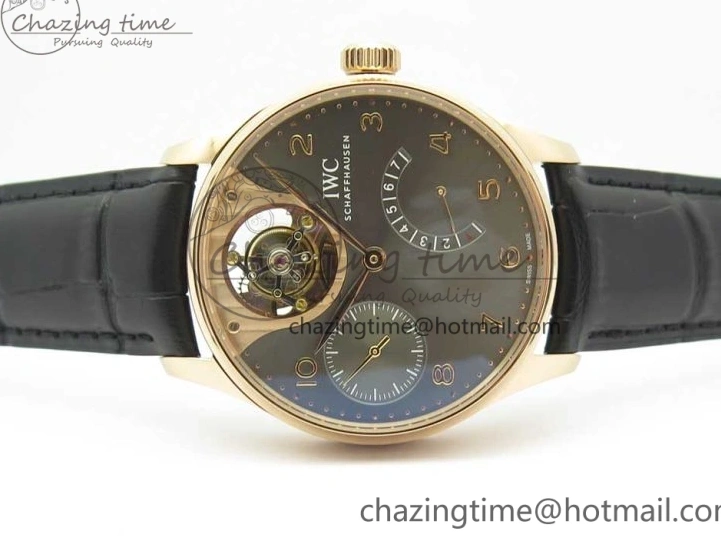 MIROTIME 1220 Portuguese Tourbillon IW5046 RG ZF Best Edition Gray Dial on Black Leather Strap SmoothTexture 7142